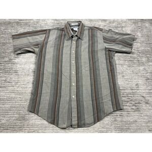 Untied Shirt Mens Large Gray Striped Polyester Blend Button Up Short Sleeve‎